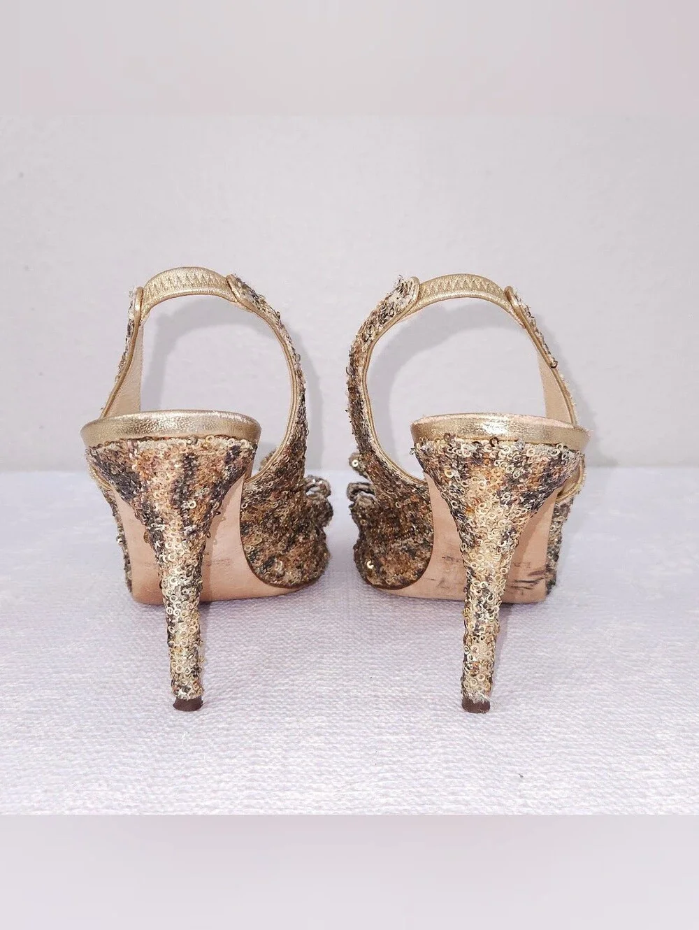 KATE SPADE Sawyer Sequin Bow Pumps Gold Slingback Peep Toe Heels US 8